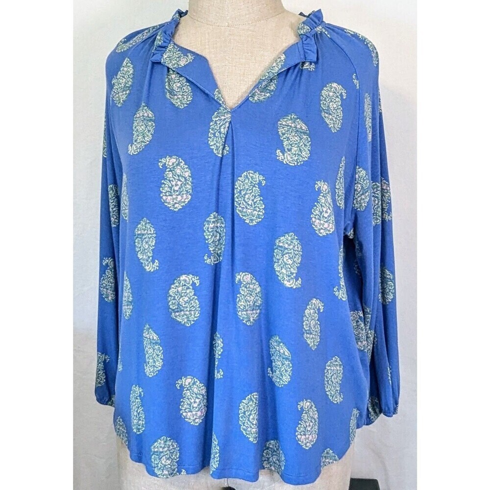 Wonderly Women’s Blue Paisley Knit Tunic Blouse XL Long Sleeve NWT